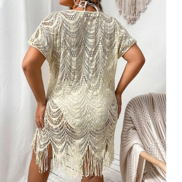 Plus Semi Sheer Short Sleeve Beach Cover up Dress - Picture 9 of 10